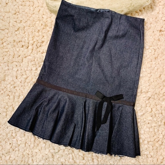Trina Turk LA | Mermaid Lace Flared Peplum Ruffle Denim Fully Lined Midi Skirt 4 - Picture 1 of 16